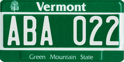 VT license plate ABA022