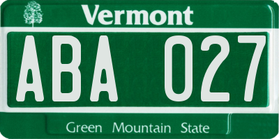 VT license plate ABA027