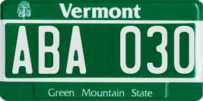 VT license plate ABA030