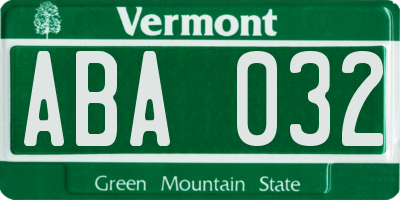 VT license plate ABA032
