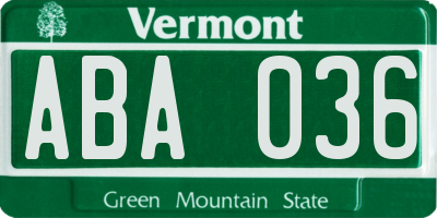 VT license plate ABA036