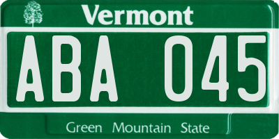 VT license plate ABA045