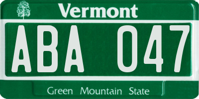 VT license plate ABA047