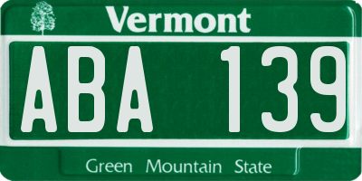 VT license plate ABA139