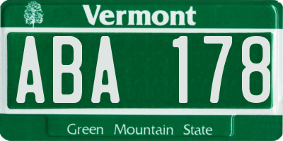 VT license plate ABA178