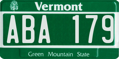 VT license plate ABA179