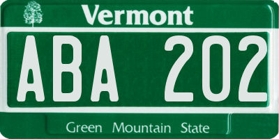 VT license plate ABA202