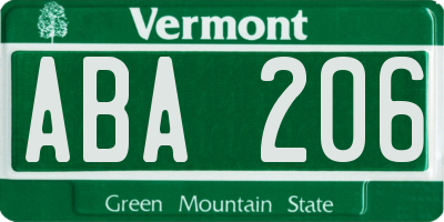 VT license plate ABA206
