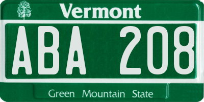 VT license plate ABA208