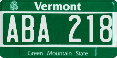 VT license plate ABA218