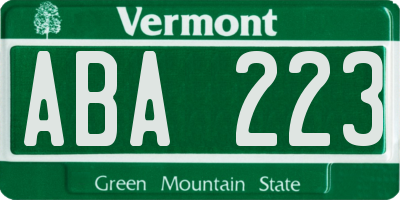 VT license plate ABA223
