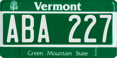 VT license plate ABA227