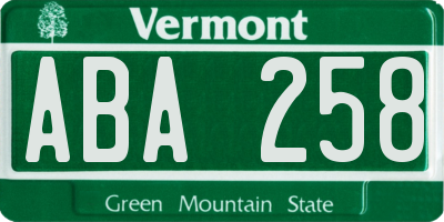 VT license plate ABA258