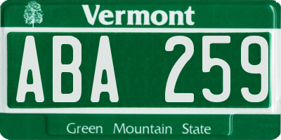 VT license plate ABA259