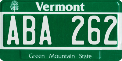 VT license plate ABA262