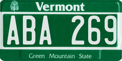 VT license plate ABA269