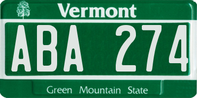 VT license plate ABA274