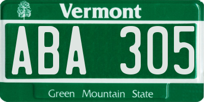 VT license plate ABA305