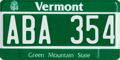 VT license plate ABA354