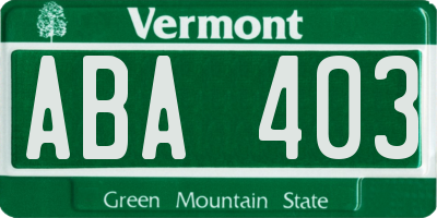 VT license plate ABA403