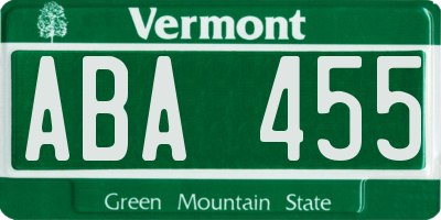 VT license plate ABA455