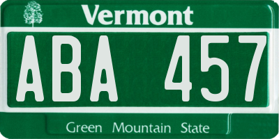 VT license plate ABA457