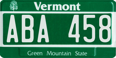 VT license plate ABA458