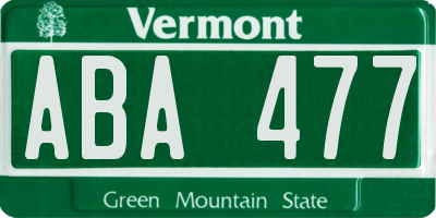 VT license plate ABA477