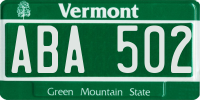VT license plate ABA502