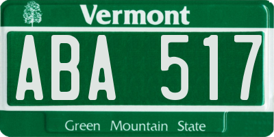 VT license plate ABA517