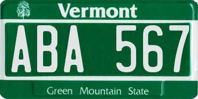 VT license plate ABA567