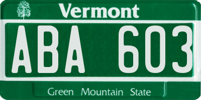 VT license plate ABA603