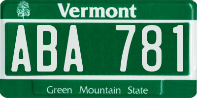 VT license plate ABA781