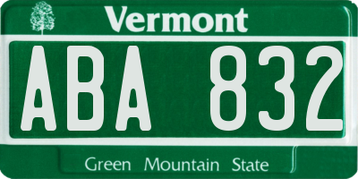 VT license plate ABA832