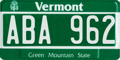 VT license plate ABA962