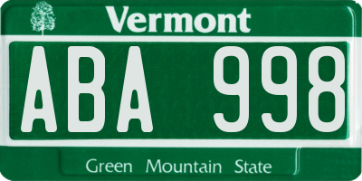 VT license plate ABA998