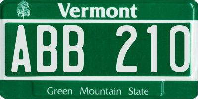 VT license plate ABB210