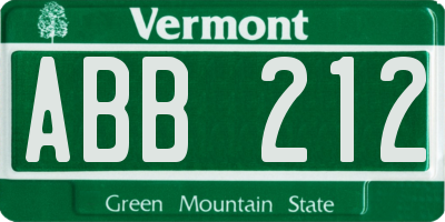 VT license plate ABB212