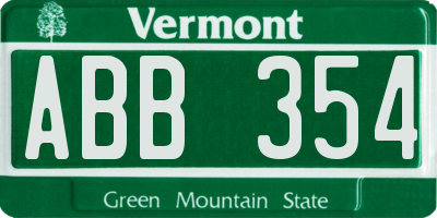 VT license plate ABB354