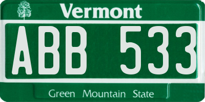 VT license plate ABB533