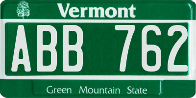 VT license plate ABB762