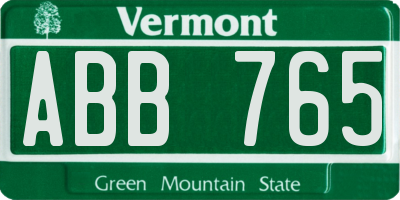 VT license plate ABB765
