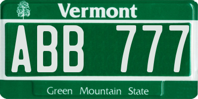 VT license plate ABB777