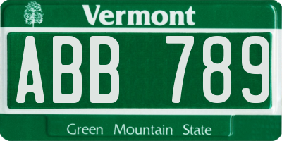 VT license plate ABB789