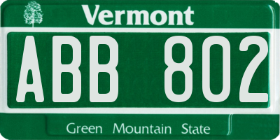 VT license plate ABB802