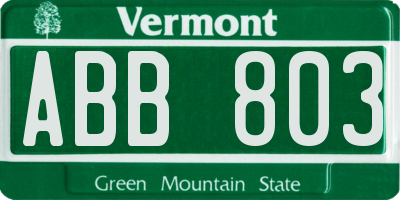 VT license plate ABB803