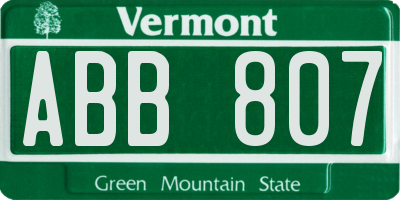 VT license plate ABB807