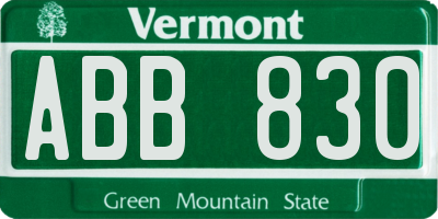 VT license plate ABB830