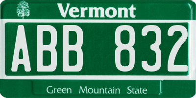 VT license plate ABB832