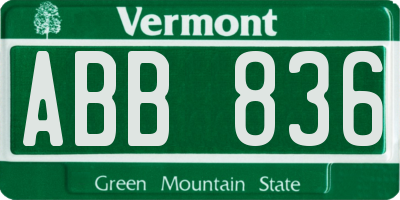 VT license plate ABB836